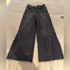 PAIGE Anessa Black Wide-Leg High-Rise Jeans with Raw Hem